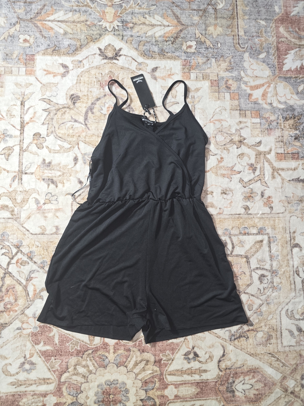 Black Sleeveless V-Neck Romper with Elastic Waist